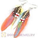 Cheap Tibetan Jaderic Indian Styles Red Feather Earrings Adorned With Mix Bead