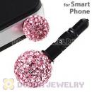 10mm Pink Czech Crystal Ball Earphone Jack Plug For iPhone Wholesale