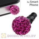 8mm Fushia Czech Crystal Ball Earphone Jack Plug For iPhone Wholesale
