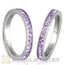 Fashion Unisex Stainless Stackable Finger Ring With Violet Austrian Crystal