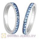 Fashion Unisex Stainless Stackable Finger Ring With Light Sapphire Austrian Crystal