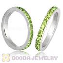 Fashion Unisex Stainless Stackable Finger Ring With Peridot Austrian Crystal