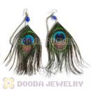 120 Pair Per Bag Multi Coloured Cheap Long Peacock Feather Earrings Wholesale