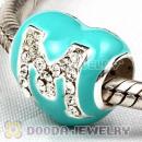 European Sterling Silver Enamel Heart Pave M Charm Bead With Austrian Crystal