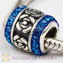 925 Sterling Silver Rose Flower Barrel Bead With Austrian Crystal