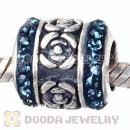 925 Sterling Silver Rose Flower Barrel Bead With Austrian Crystal