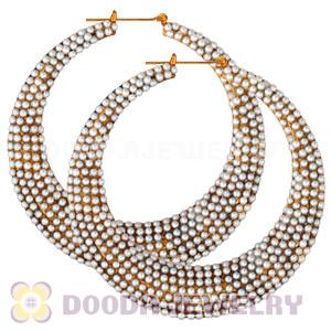 90mm Basketball Wives Bamboo Pearl Hoop Earrings 