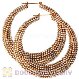 90mm Basketball Wives Bamboo Pearl Hoop Earrings 