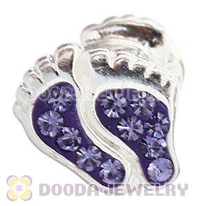 925 Sterling Silver Foot Charm Bead With Purple Austrian Crystal 