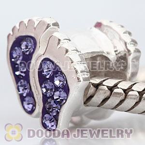 Sterling Silver European Foot Bead With Purple Austrian Crystal 