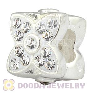 925 Sterling Silver Four Leaf Clover Beads With White Austrian Crystal 