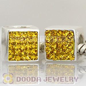 Sterling Silver European Yellow Austrian Crystal Dice Cube Beads
