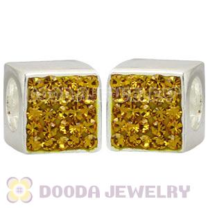 Sterling Silver European Yellow Austrian Crystal Dice Cube Beads