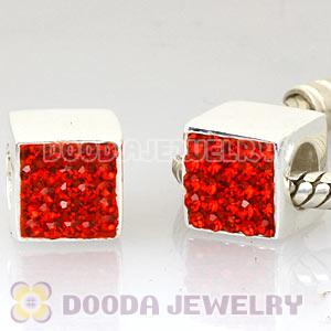 Sterling Silver European Red Austrian Crystal Dice Cube Beads