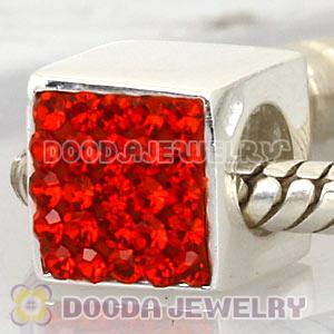 Sterling Silver European Red Austrian Crystal Dice Cube Beads