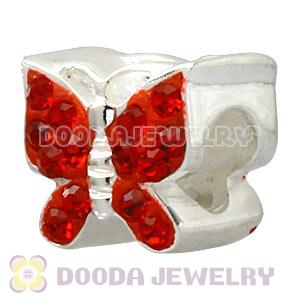 925 Sterling Silver Butterfly Charm Beads With Red Austrian Crystal 