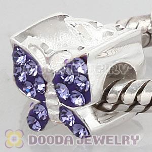 Sterling Silver European Purple Austrian Crystal Butterfly Beads Wholesale