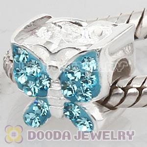 Sterling Silver European Cyan Austrian Crystal Butterfly Beads Wholesale