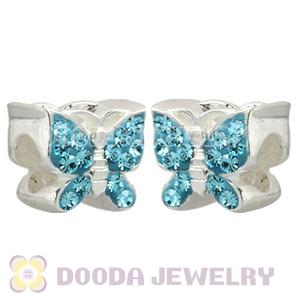 Sterling Silver European Cyan Austrian Crystal Butterfly Beads Wholesale