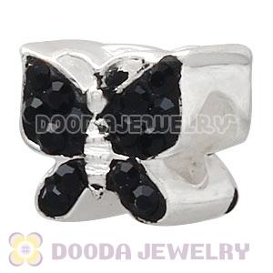 925 Sterling Silver Butterfly Charm Beads With Black Austrian Crystal 