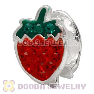 925 Sterling Silver Strawberry Charm Beads With Red Austrian Crystal 