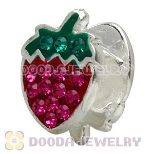 925 Sterling Silver Strawberry Charm Beads With Red Austrian Crystal 