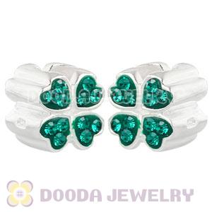 Sterling Silver European Green Austrian Crystal Four Leaf Clover Beads Wholesale