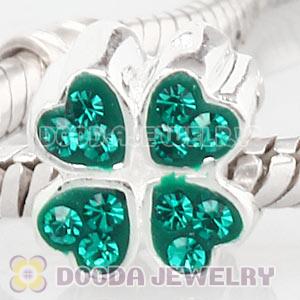 Sterling Silver European Green Austrian Crystal Four Leaf Clover Beads Wholesale