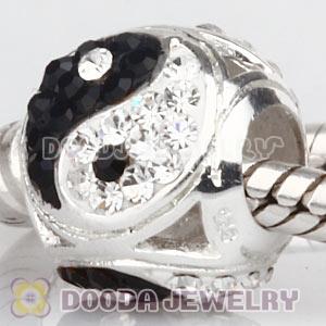 Sterling Silver European Yin Yang Charm Bead With Austrian Crystal Wholesale