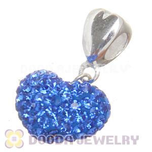 Sterling Silver European Dangle Blue Austrian Crystal Heart Charm Beads