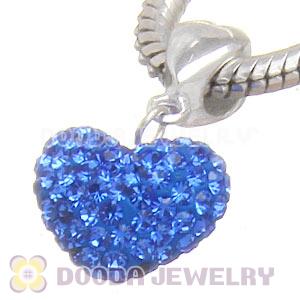 Sterling Silver European Dangle Blue Austrian Crystal Heart Charm Beads