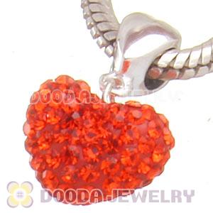 Sterling Silver European Dangle Red Austrian Crystal Heart Charm Beads