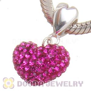 Sterling Silver European Dangle Fushia Austrian Crystal Heart Charm Beads