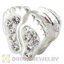 Sterling Silver European Feet Charms Bead With White Austrian Crystal