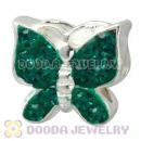 925 Sterling Silver Butterfly Charm Beads With Green Austrian Crystal