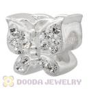 925 Sterling Silver Butterfly Charm Beads With White Austrian Crystal