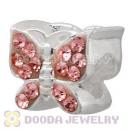 925 Sterling Silver Butterfly Charm Beads With Pink Austrian Crystal