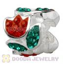 Sterling Silver European Red Austrian Crystal Tulip Beads Wholesale