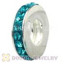 Sterling Silver European Spacer Beads With Blue Austrian Crystal