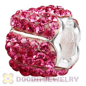 925 Sterling Silver Jeweled Petals Bead With Pink Austrian Crystal 