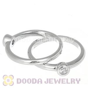 Platinum Plated Stackable Halo Ring With Austrian Crystal Diamond