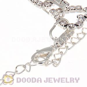 Silver Plated Alloy Crystal Heart Bracelets Chain Wholesale With Lobster Clasp