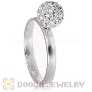 8mm White Czech Crystal Ball 925 Sterling Silver Rings Wholesale