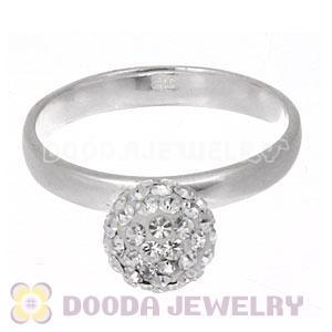8mm White Czech Crystal Ball 925 Sterling Silver Rings Wholesale