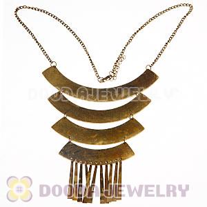 Bohemia Style Retro Bronze Crescent Tassel Choker Bib Necklace 
