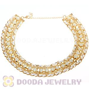 Gold Chain Resin Diamond Leather Chunky Choker Collar Necklace Wholesale