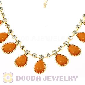 Crystal Gemstone Drop Charm Tassel Gold Tone Choker Necklace