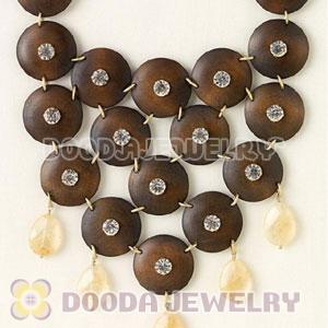 Fashion Wood Glass And Ribbon Casablanca Bib Necklace