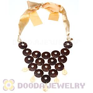 Fashion Wood Glass And Ribbon Casablanca Bib Necklace