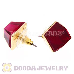 Gold Plated Claret Cubic Jelly Resin Diamond Stud Earrings Wholesale